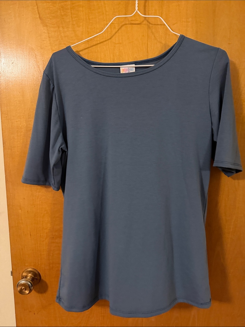 Women's Short Sleeve Scoop Neck Top - Slate Blue